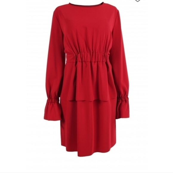 MM6 Maison Margiela Elastic Waist Dress 42 6 Red Flounce Sleeve - Picture 4 of 13